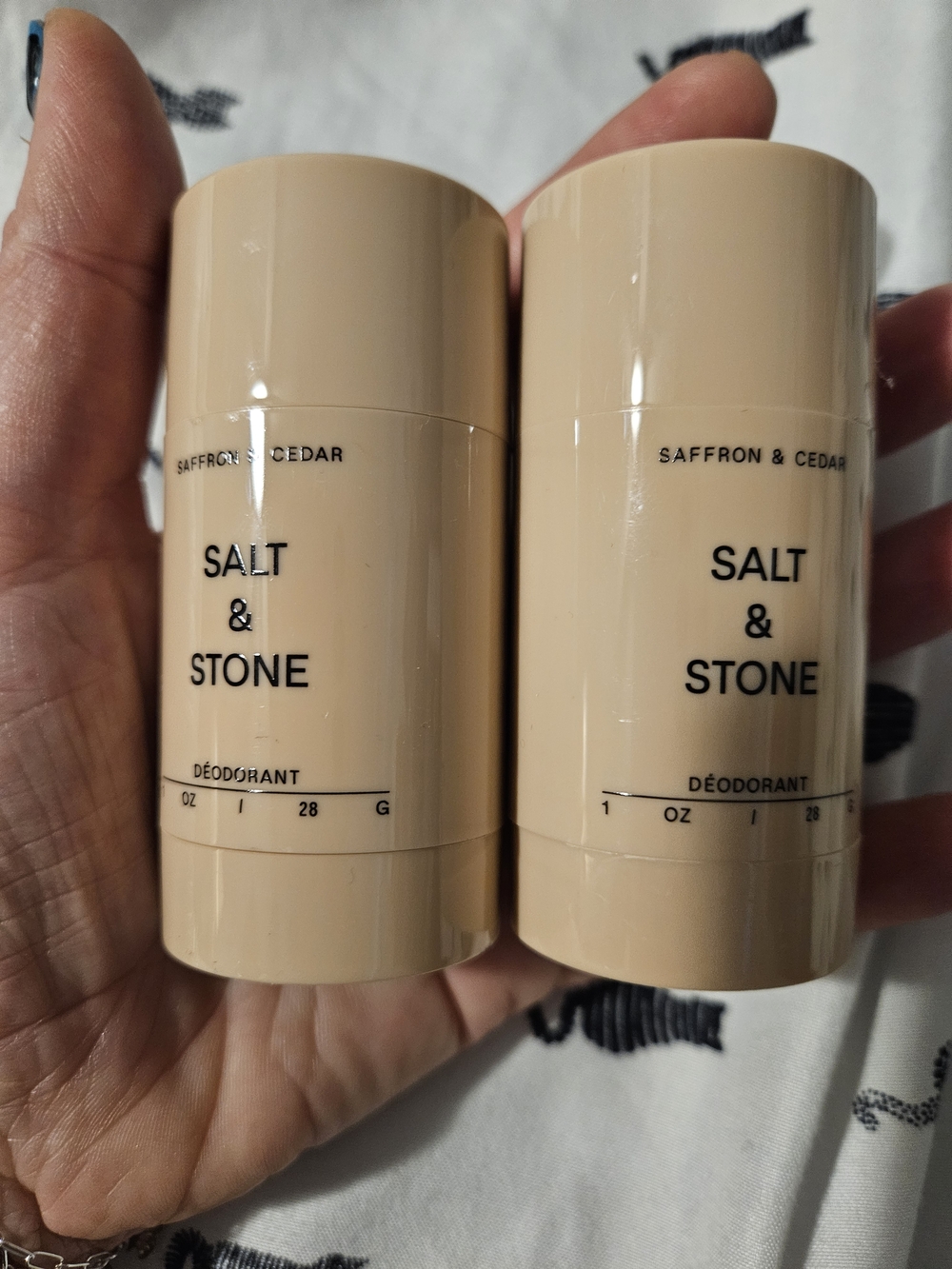 Salt & Stone Saffron & Cedar Deodorant Duo - Beige Packaging.